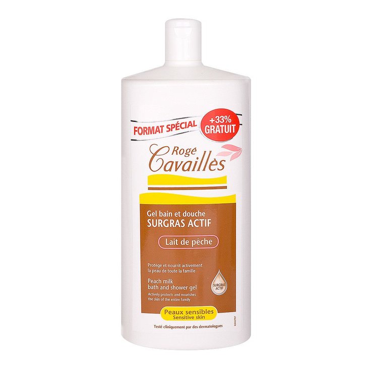 Gel bain & douche Surgras actif lait de pêche 1L