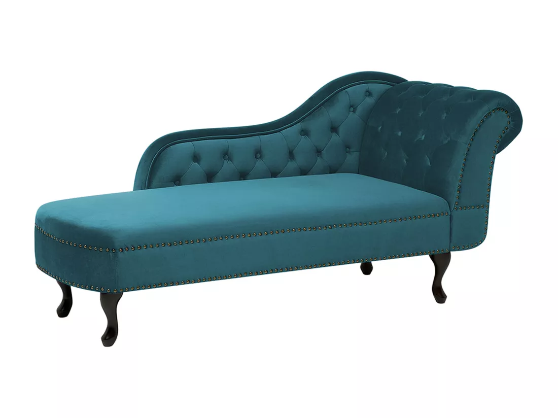 Méridienne Chesterfield en velours vert canard côté droit NIMES