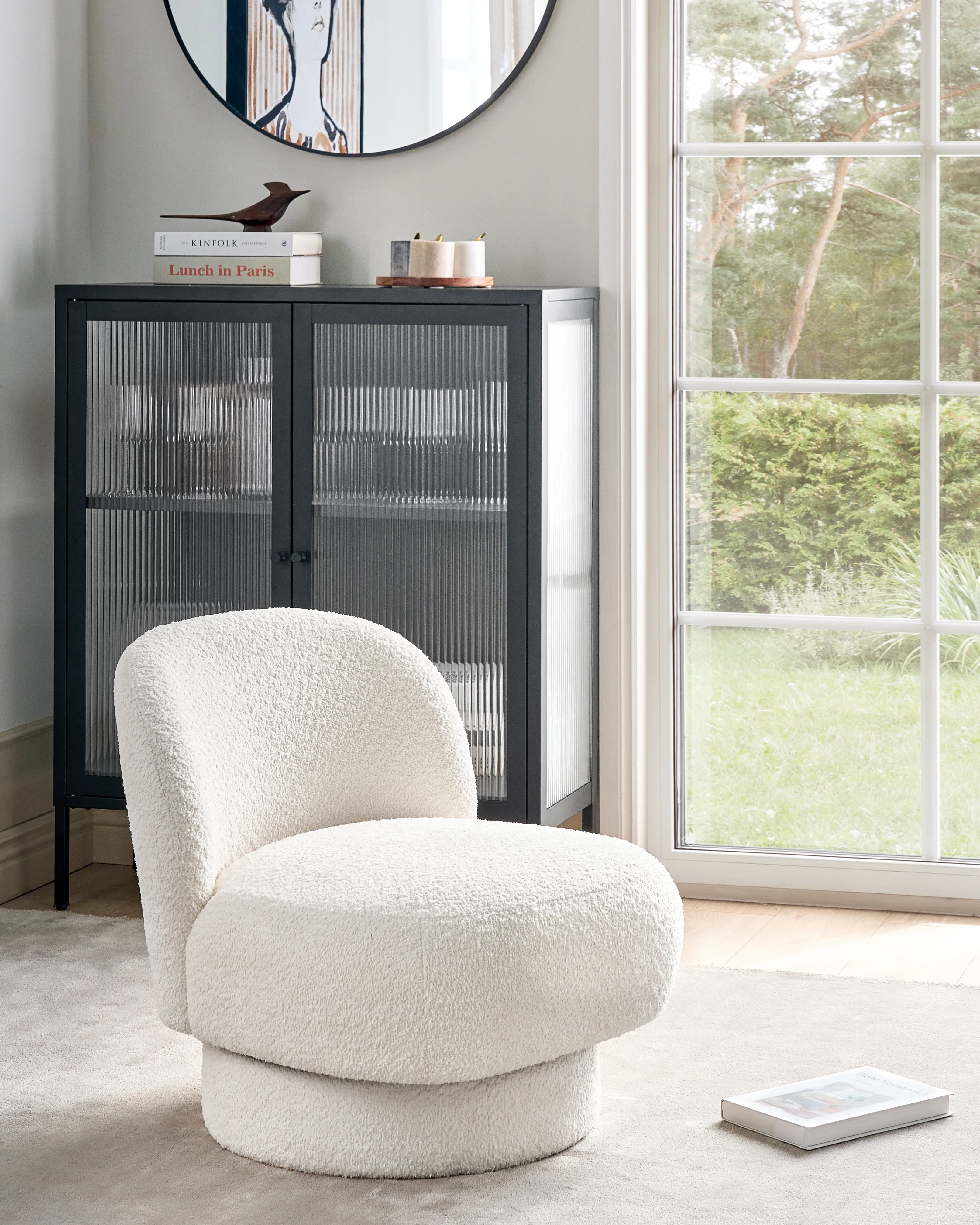Draaifauteuil AYLO Bouclé Gebroken wit