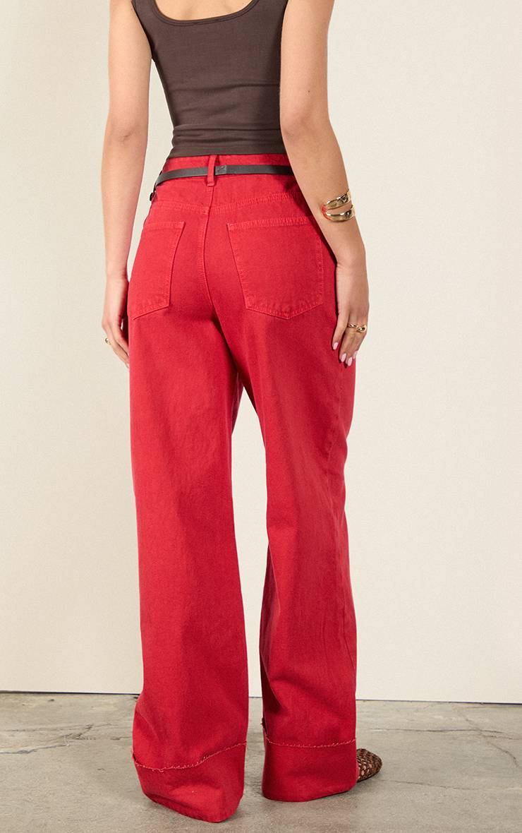 Rouge Jean Large Taille Mi-haute