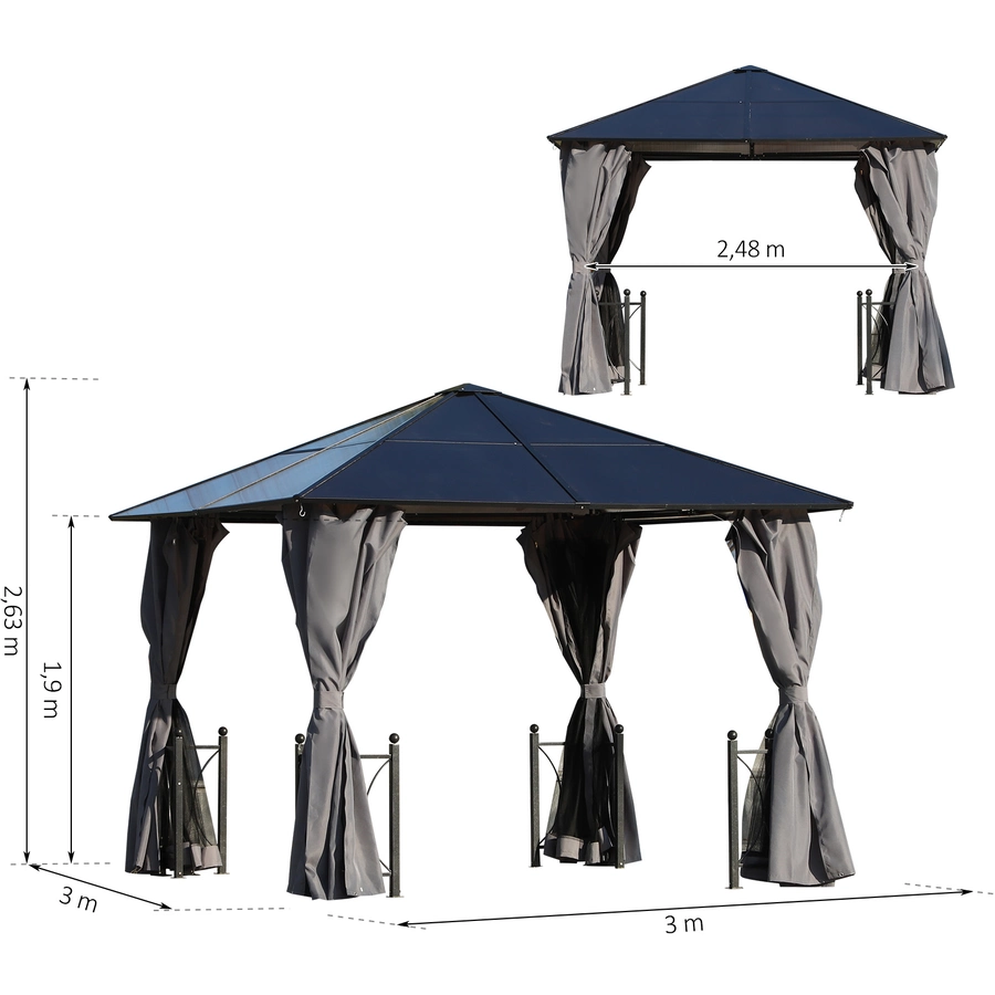 Outsunny Gartenpavillon mit PC Dach schwarz, dunkelgrau