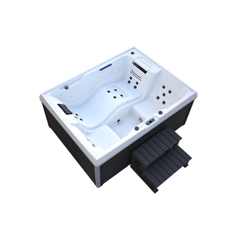 Home Deluxe - Buitenwhirlpool - STREAM PLUS Trappen en Thermische Afdekking - Afmetingen: 211 x 157 x 75 cm - Incl. Verwarming, 24 Massagejets en 4 Buitenverlichting | Buitenwhirlpool Spa voor 3 Personen