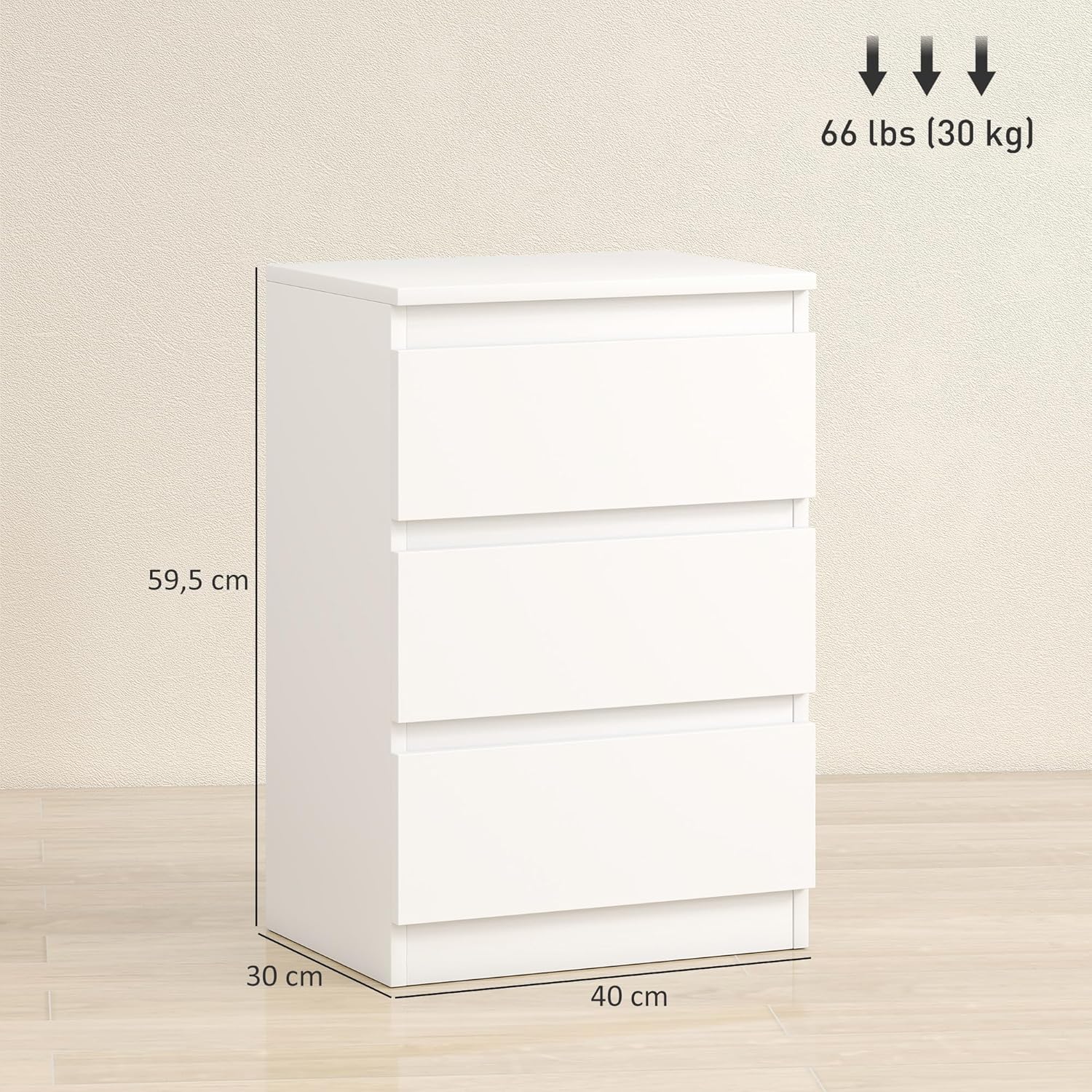 HOMCOM Nachttisch, 2er Set Beistelltisch mit 3 Schubladen, Nachtschrank, Nachtkommode für Schlafzimmer, Wohnzimmer, 40 x 30 x 59,5 cm, Weiß