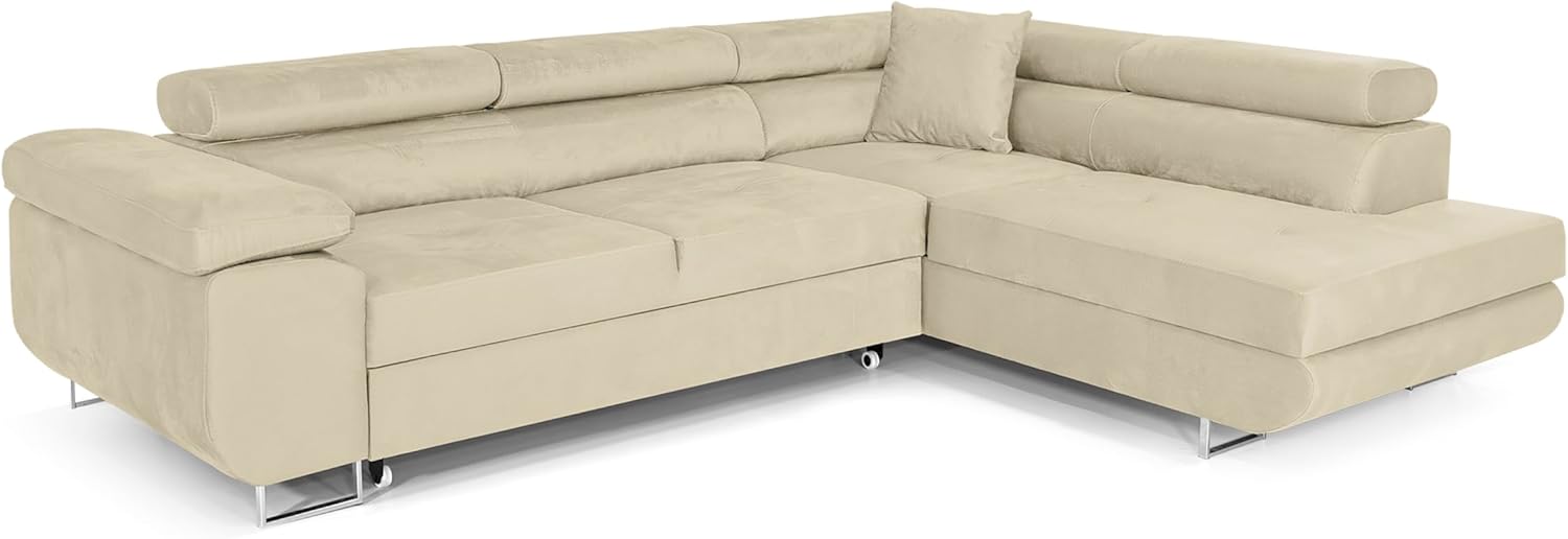 Ecksofa mit Schlaffunktion PASTI L-Form, Sofa Couch mit Bettkasten, 3-Sitzer Eckcouch, Schlafsofa für Wohnzimmer, Big Sofa Couch mit Schlaffunktion (Beige, Ottomane Rechts)