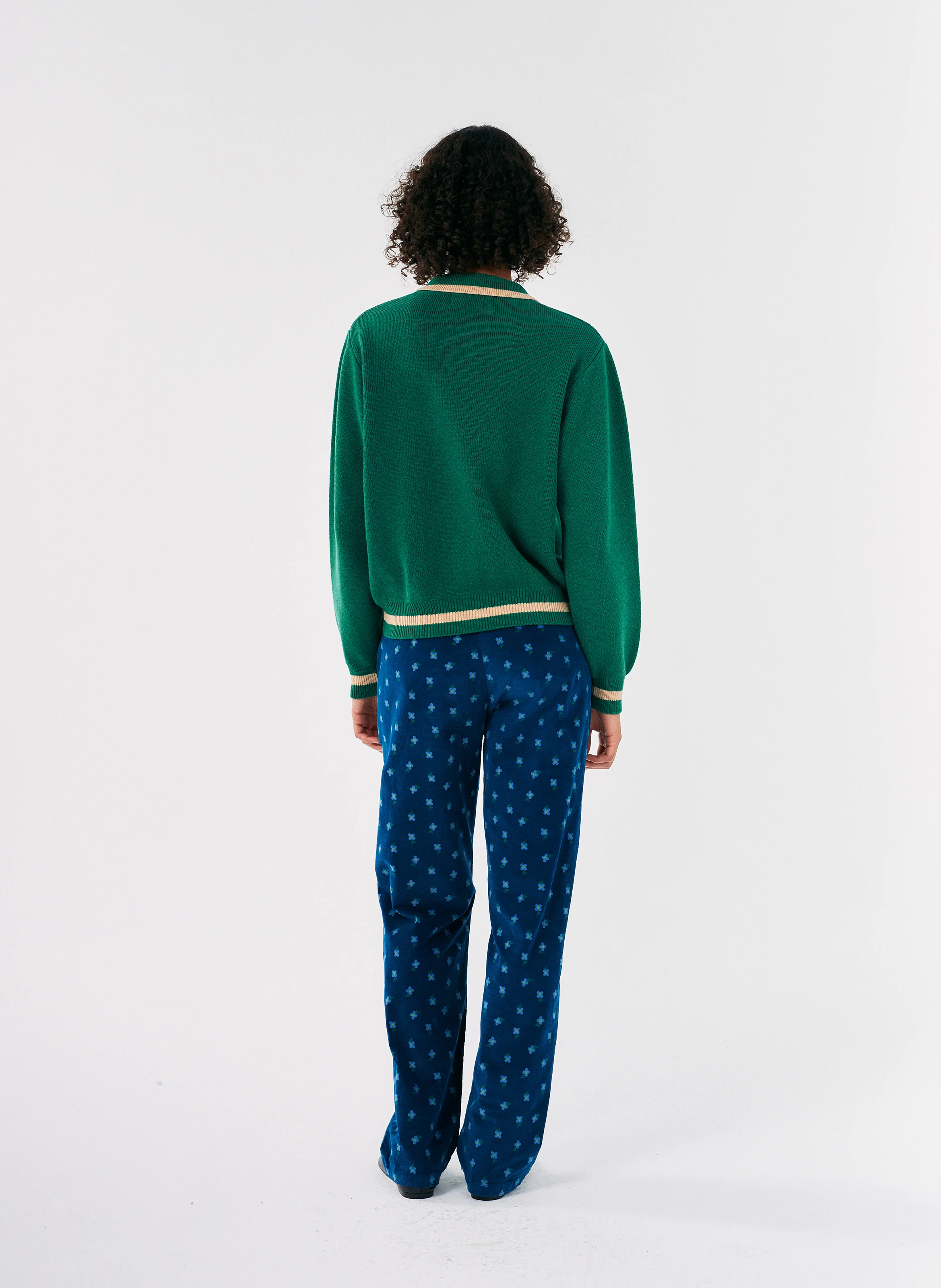 Gilet ample col classique en laine et cachemire mélangé | Vert