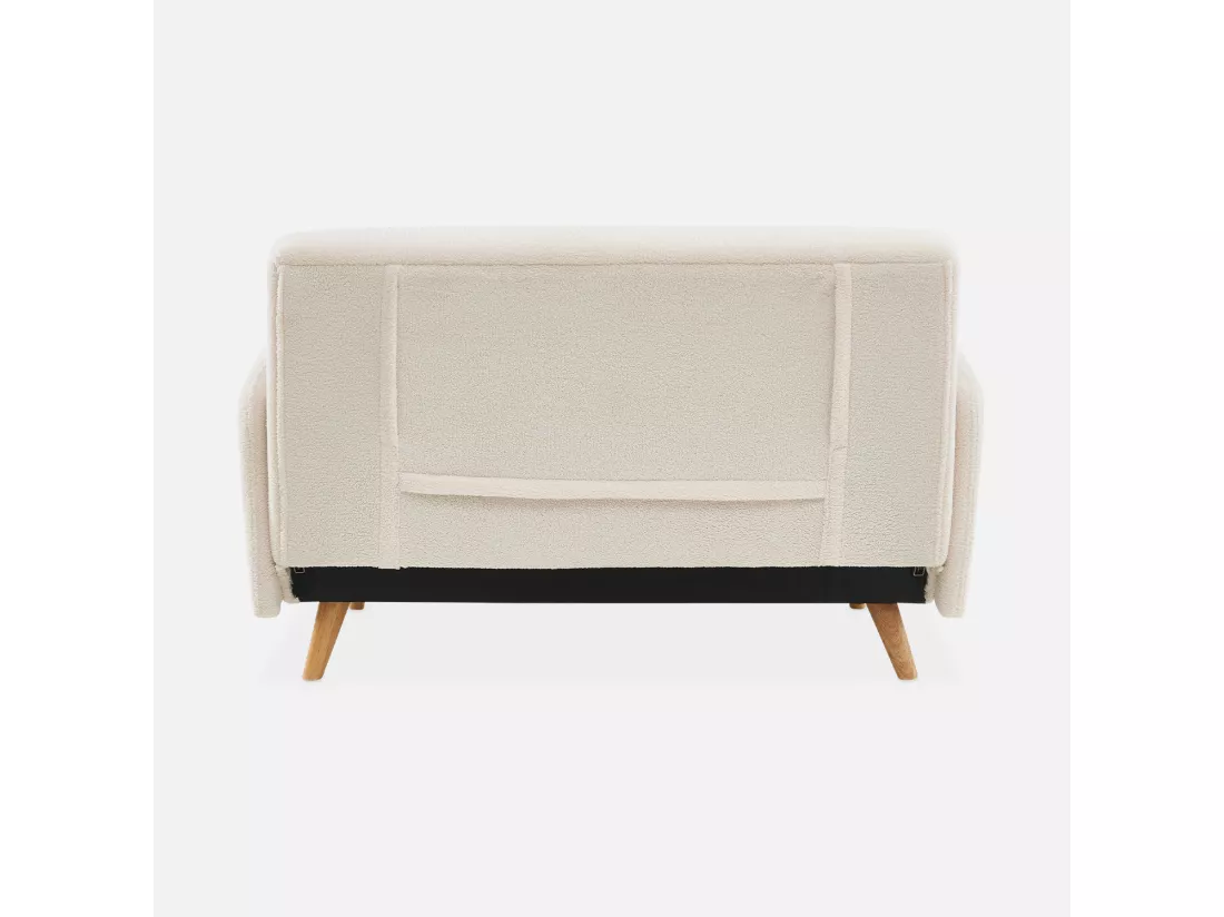 Canapé convertible 2 places scandinave - Panam - pieds bois. bouclettes blanches. banquette. dossier inclinable