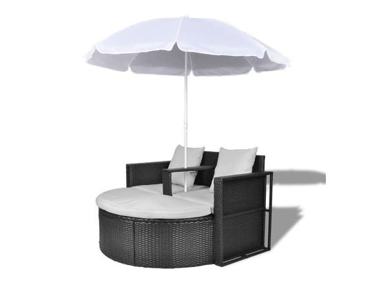 VIDAXL - Lit de jardin avec parasol noir résine tressée
