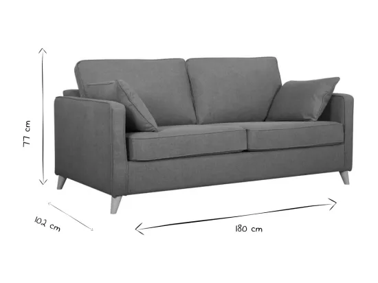 Canapé convertible scandinave 3 places en tissu bleu canard et bois clair avec matelas 10 cm PAPEL