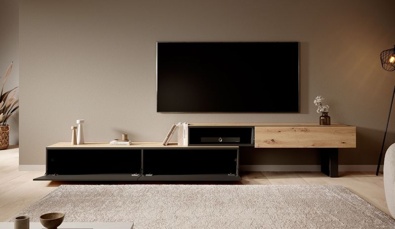 Meubella - Kandelo - TV-Meubel - Eiken - Zwart - 240 cm