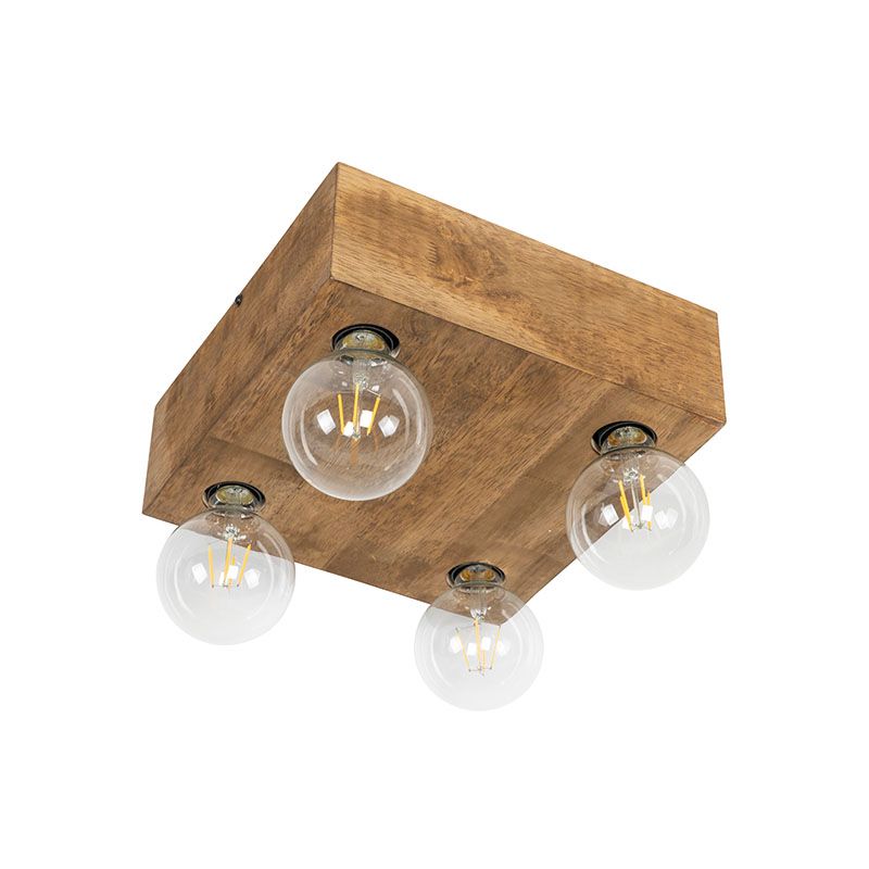 Landelijke plafondlamp vintage hout 4-lichts - Bloc