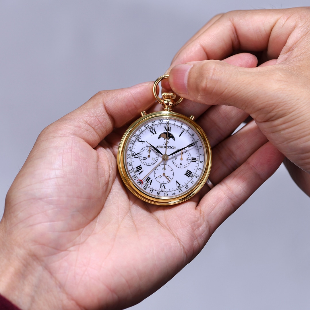 Aerowatch Taschenuhr Lépine Mechanical Chrono Moon Phase Roman
