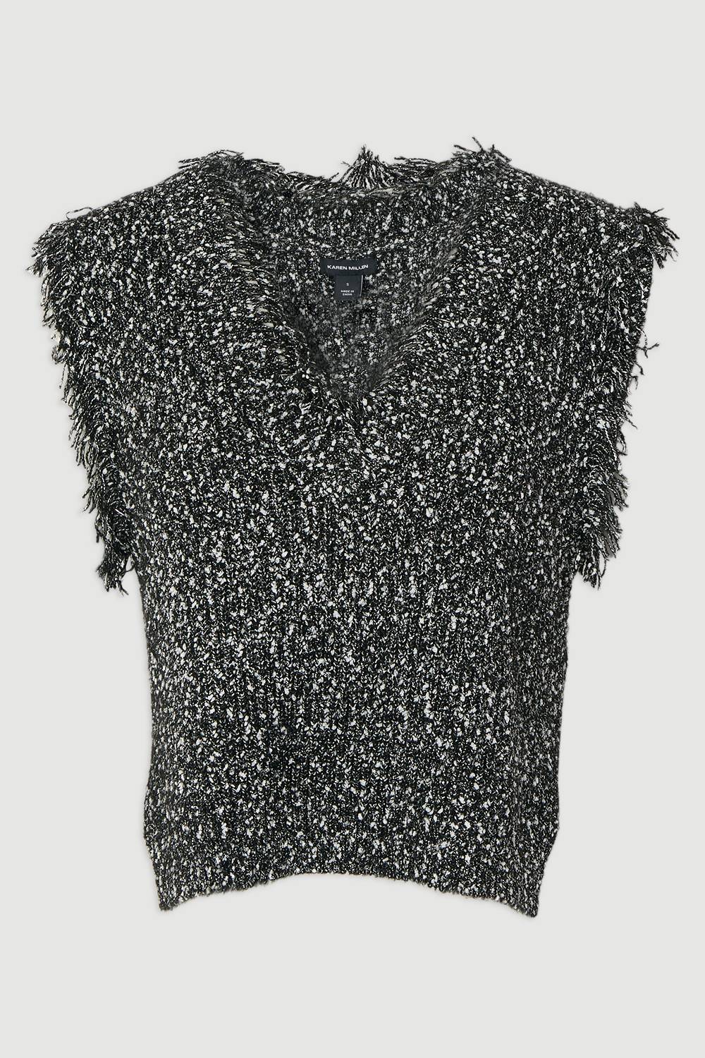 KarenMillen Débardeur Tricoté à Franges en Fil de Tweed