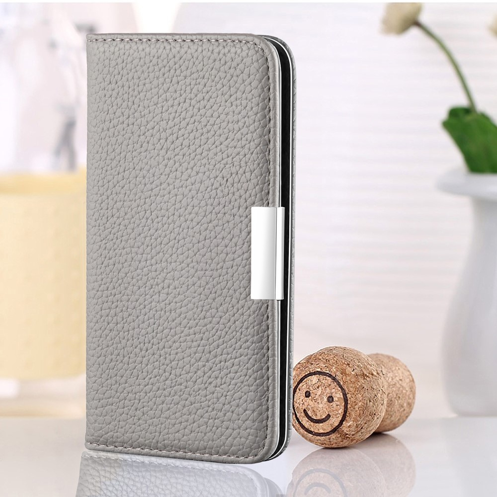 Samsung Galaxy S21 FE 5G Leder Tasche Flip Cover Litchi Look - Grau