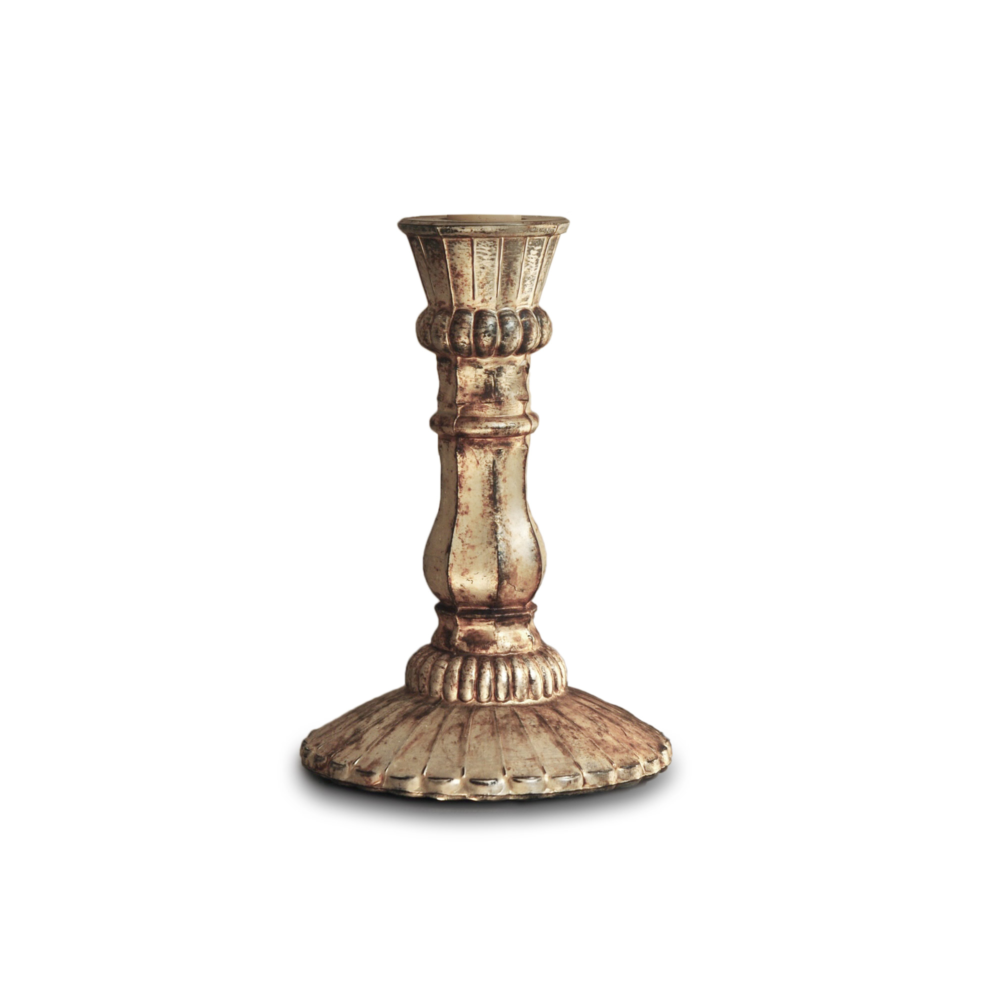 Kerzenständer 'Etiquette', aus Glas, antik silber, H 16,5 cm, Ø 11 cm von fischer's lagerhaus