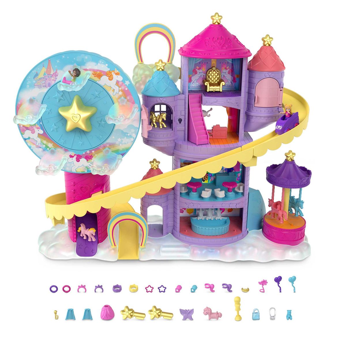 Mattel GYK44 - Polly Pocket - Regenbogen-Einhornspaß Freizeitpark (HBT13)