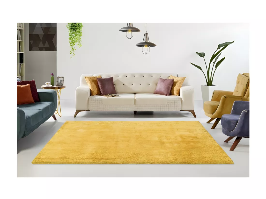 Tapis 290x200cm, design C005D coloris jaune - Confort et élégance pour votre intérieur