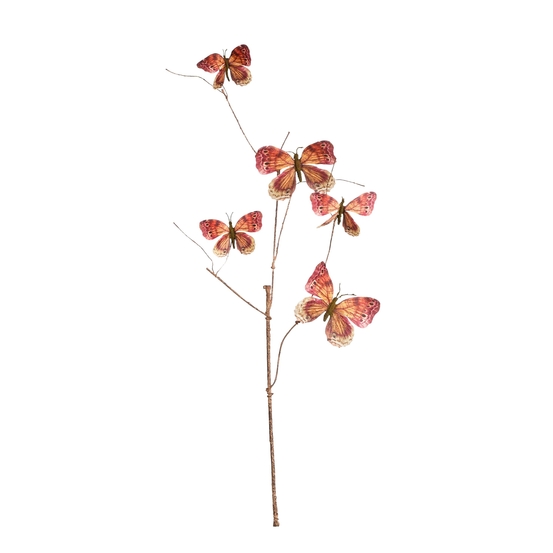 Tige déco aux 5 petits papillons à finition rouille H.94 cm