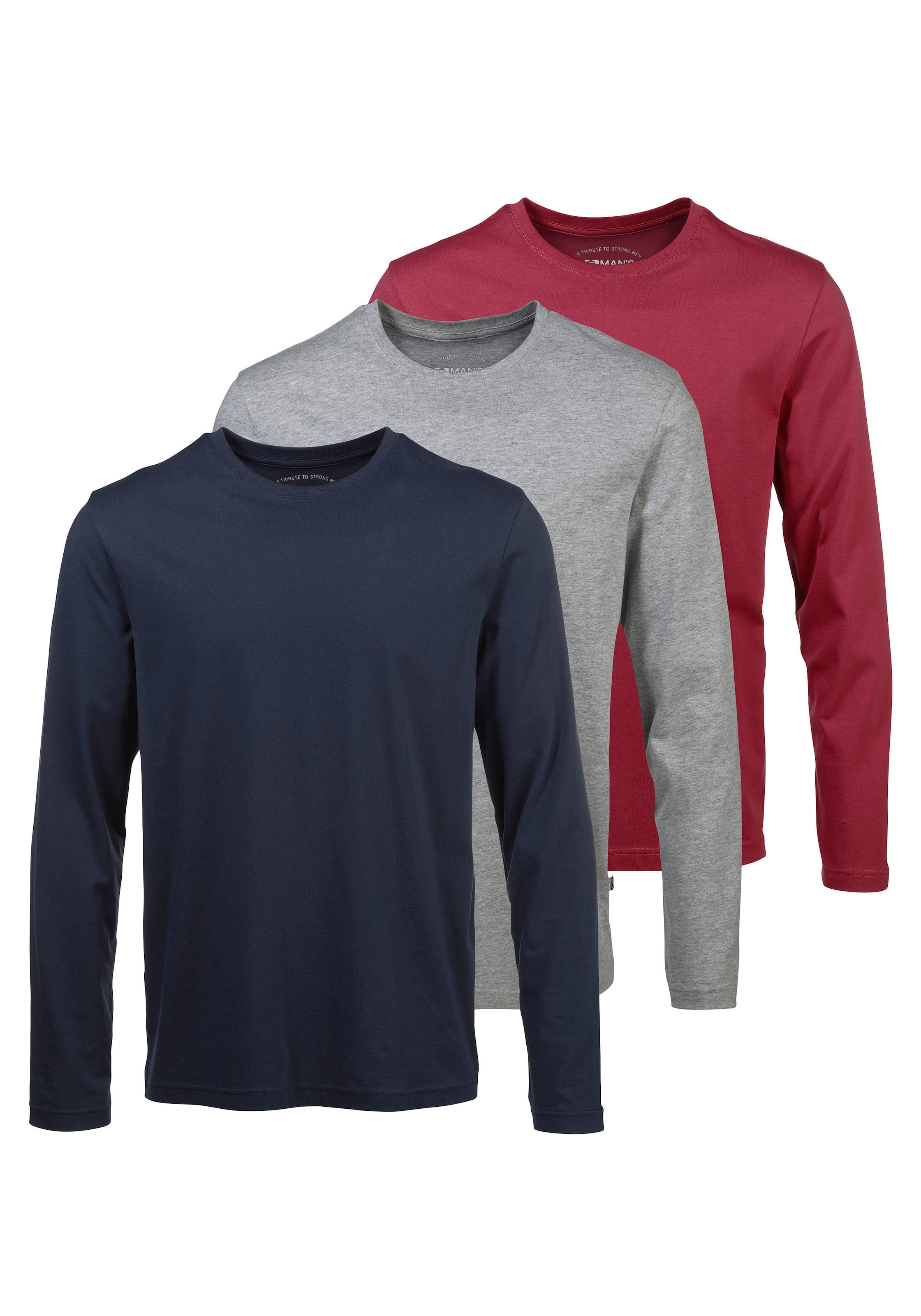 Man's World Langarmshirt »neue Farbe !«, Langarm,  unifarben,  aus Baumwolle,  im 3er-Pack