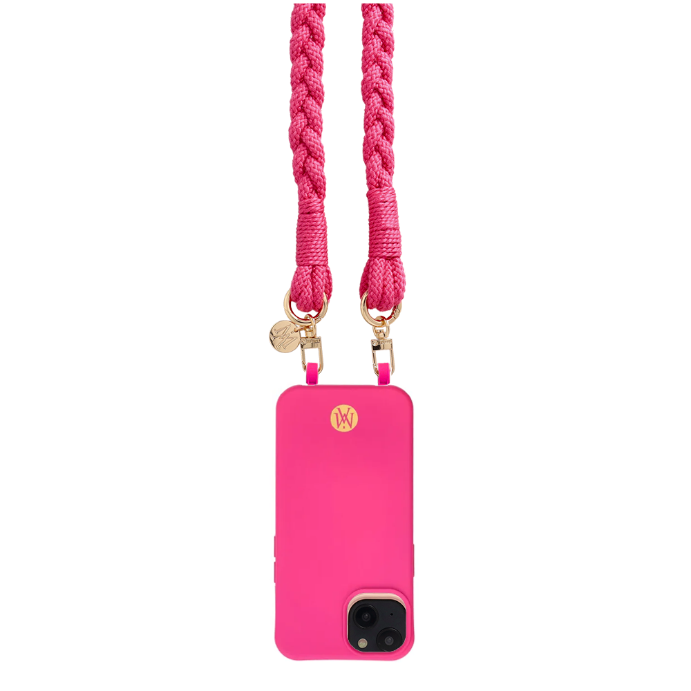 Handgemachte Handykordel Geflochtenes Umhängeband für Handyhüllen Gold - Hot Pink