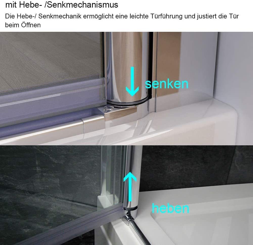 EMKE Hoekdouchecabine, hoekinstap, scharnierdeur, 750 mm x 900 mm, douchewand met draaideur, 185 cm