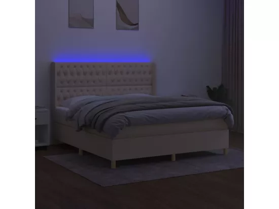 Sommier tapissier avec matelas et LED Crème 180x200 cm Tissu