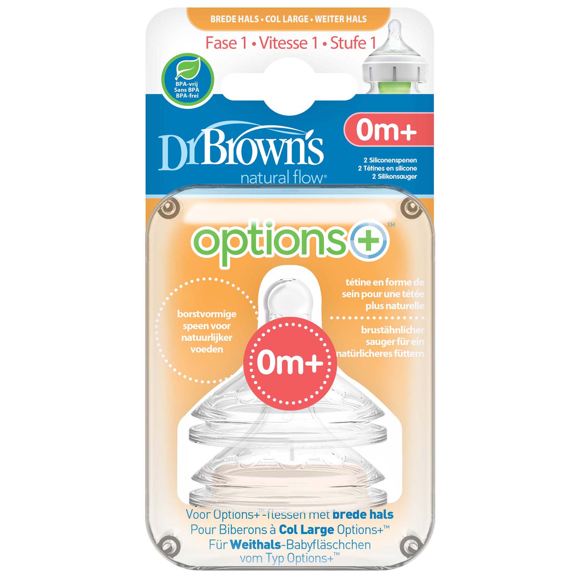 Dr. Brown's Options+ speen Brede Halsfles - 2 stuks multi