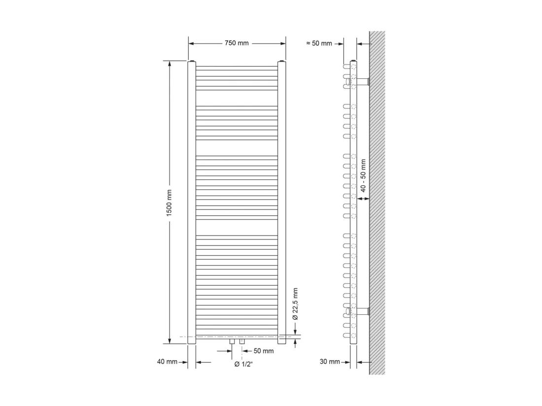 Radiateur sèche-serviette courbé acier anthracite connexion central 75x150 cm