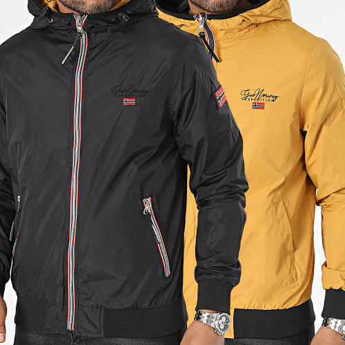 Veste Zippée Capuche Réversible Noir Jaune