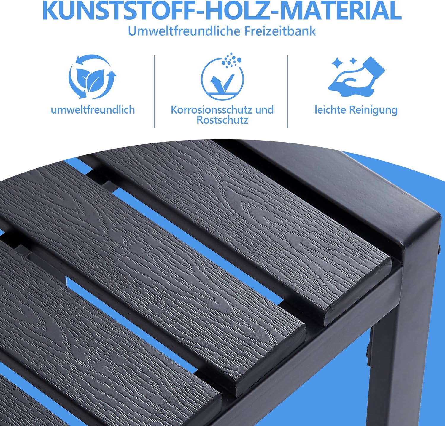 Mingone Gartenbank Wetterfest Sitzbank Parkbank Bank Holz Gartenmöbel für Balkon Terrasse Garten bis 200kg Belastbar,120cm Schwarz für 2