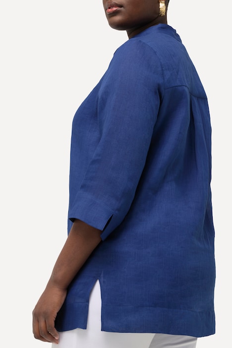 Ramie-Bluse, Hemdkragen, 3/4-Arm