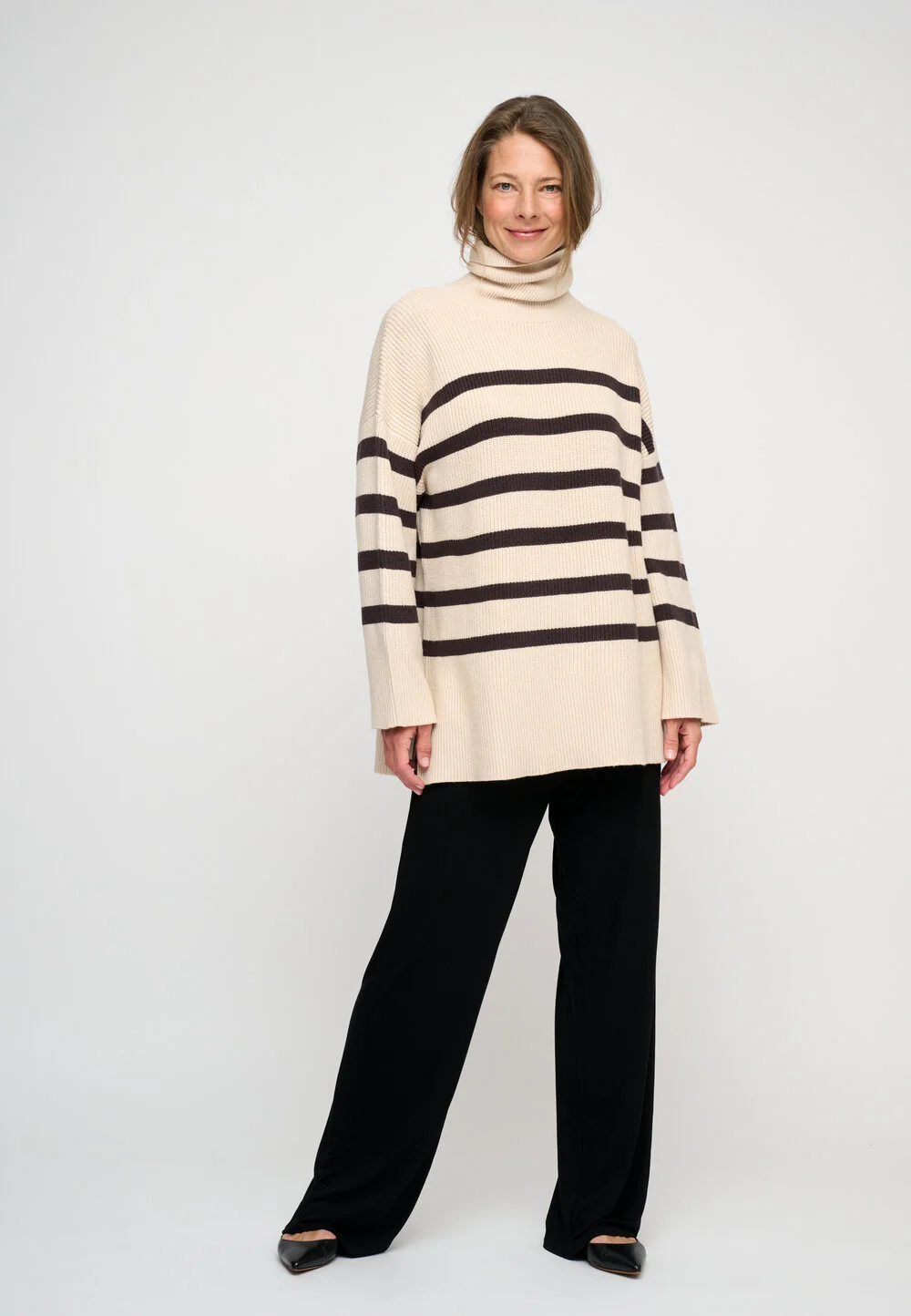 Moshi Moshi Mind  Shadow Stripe Turtleneck striktrøje - sandshell/chocolate