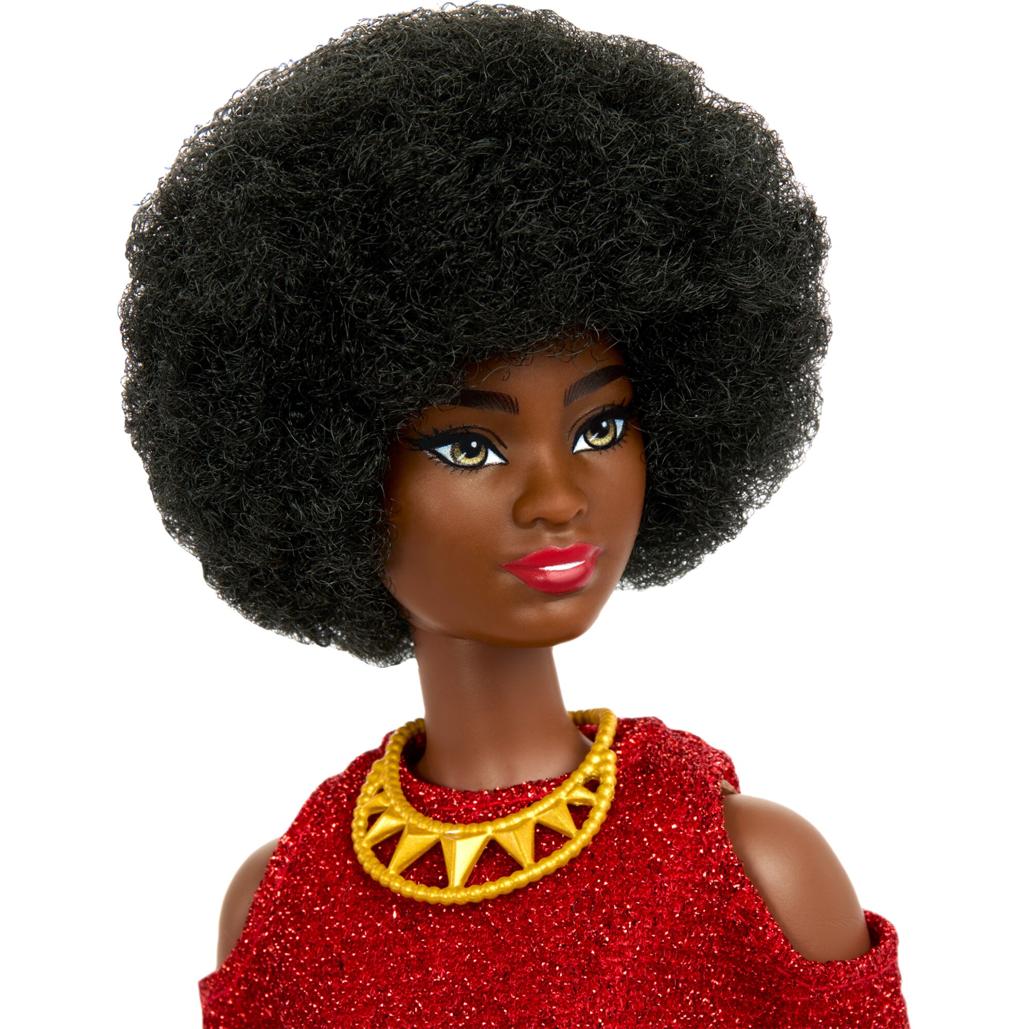 Mattel Puppe Barbie Fashionistas-Puppe - Black Barbie mit rotem Strickkleid
