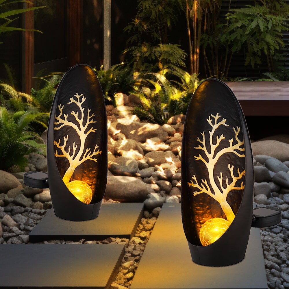 2er Set LED Solarleuchte, Baum, schwarz, Akku, H 30 cm