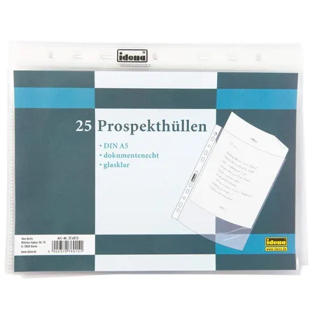 Idena Prospekthülle A5, 25 Stück, glasklar, Folienstärke 0,06 mm