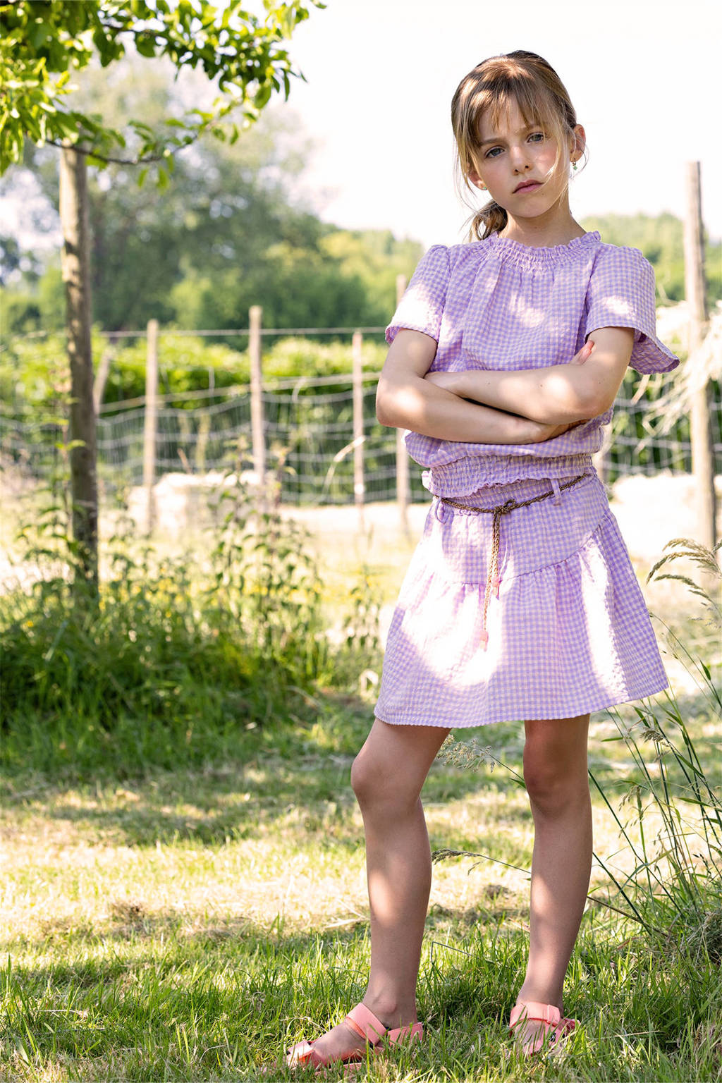 NONO geruitecrop top Tyra paars/lila