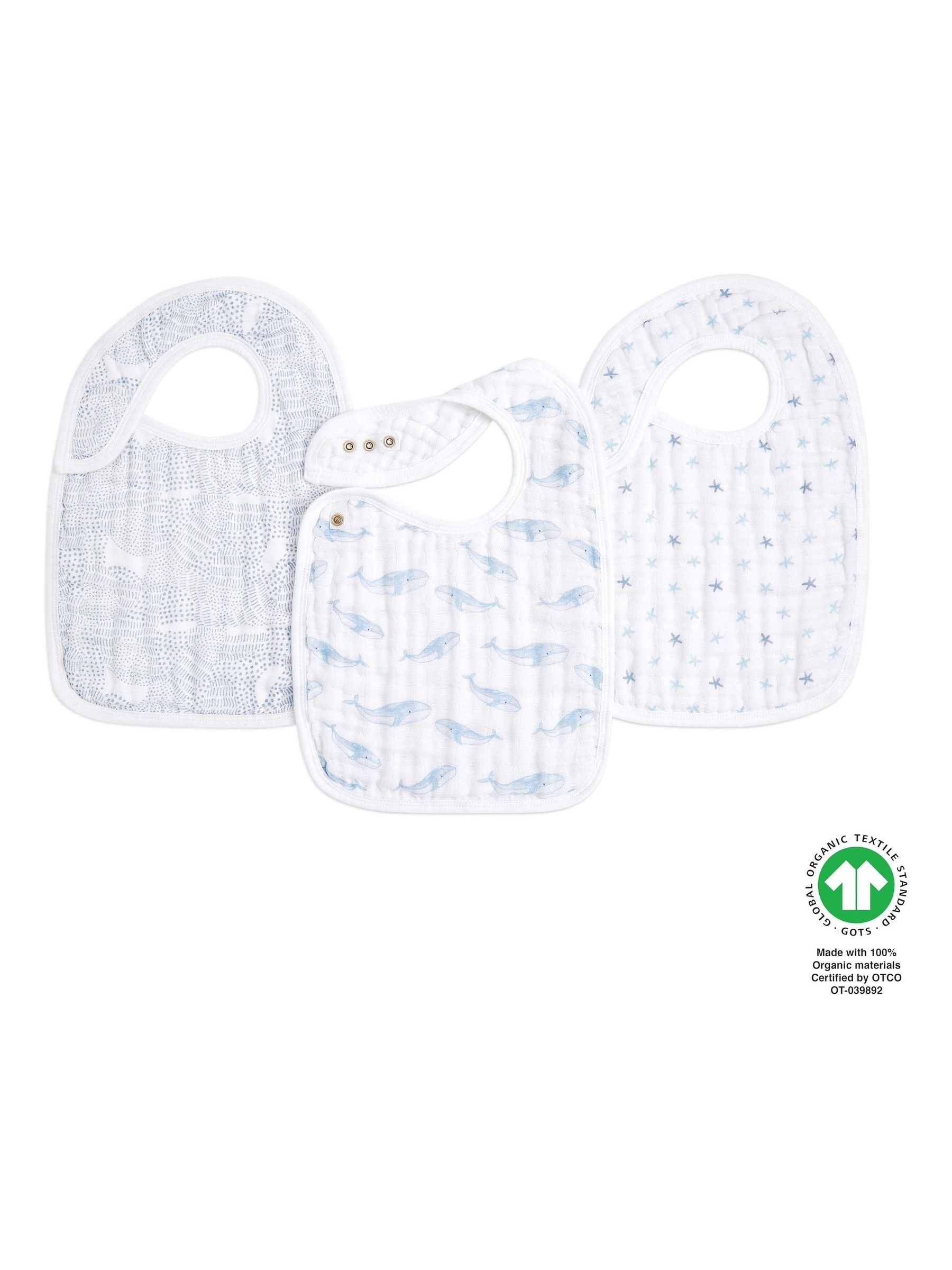 aden + anais Rising Star 3 set van 100% katoenen mousseline slabbetjes met drukknopen