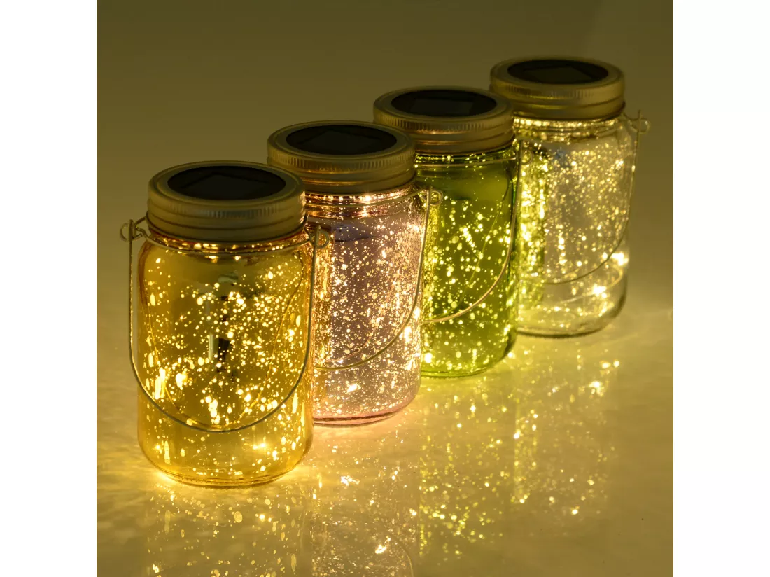 Outsunny Lumière de jardin solaire - pots mason jar 4 pièces - lanterne de verre solaire LED étanche norme IP 44 - lampes décoratives de jardin 4 couleurs