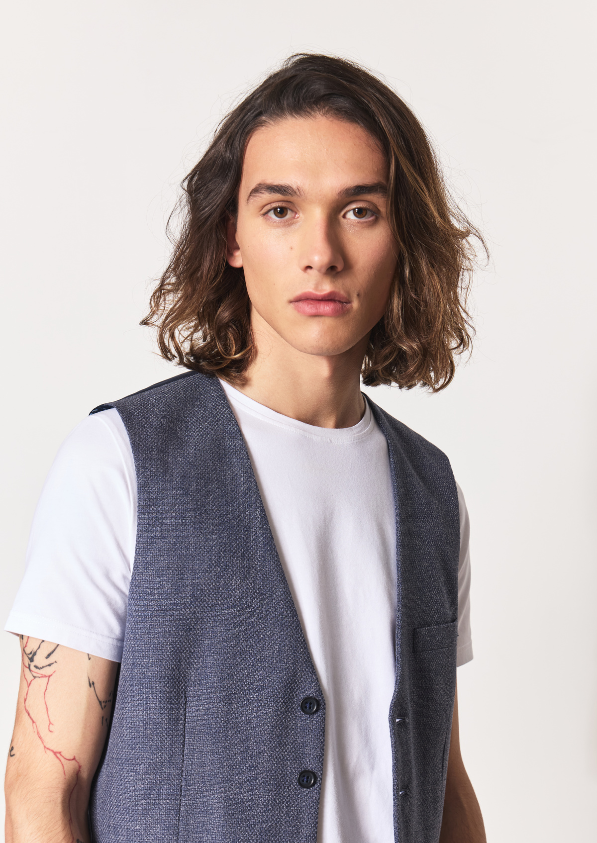 Gilet casual en coton uni bleu indigo