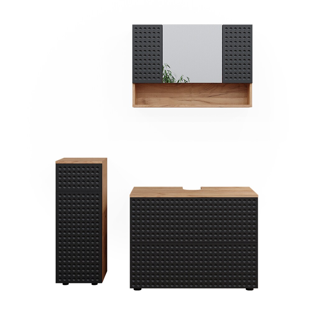 Vicco Badmöbel-Set Irma Eiche Anthrazit 3-teilig Midischrank 81 cm Waschbeckenschrank 80 cm