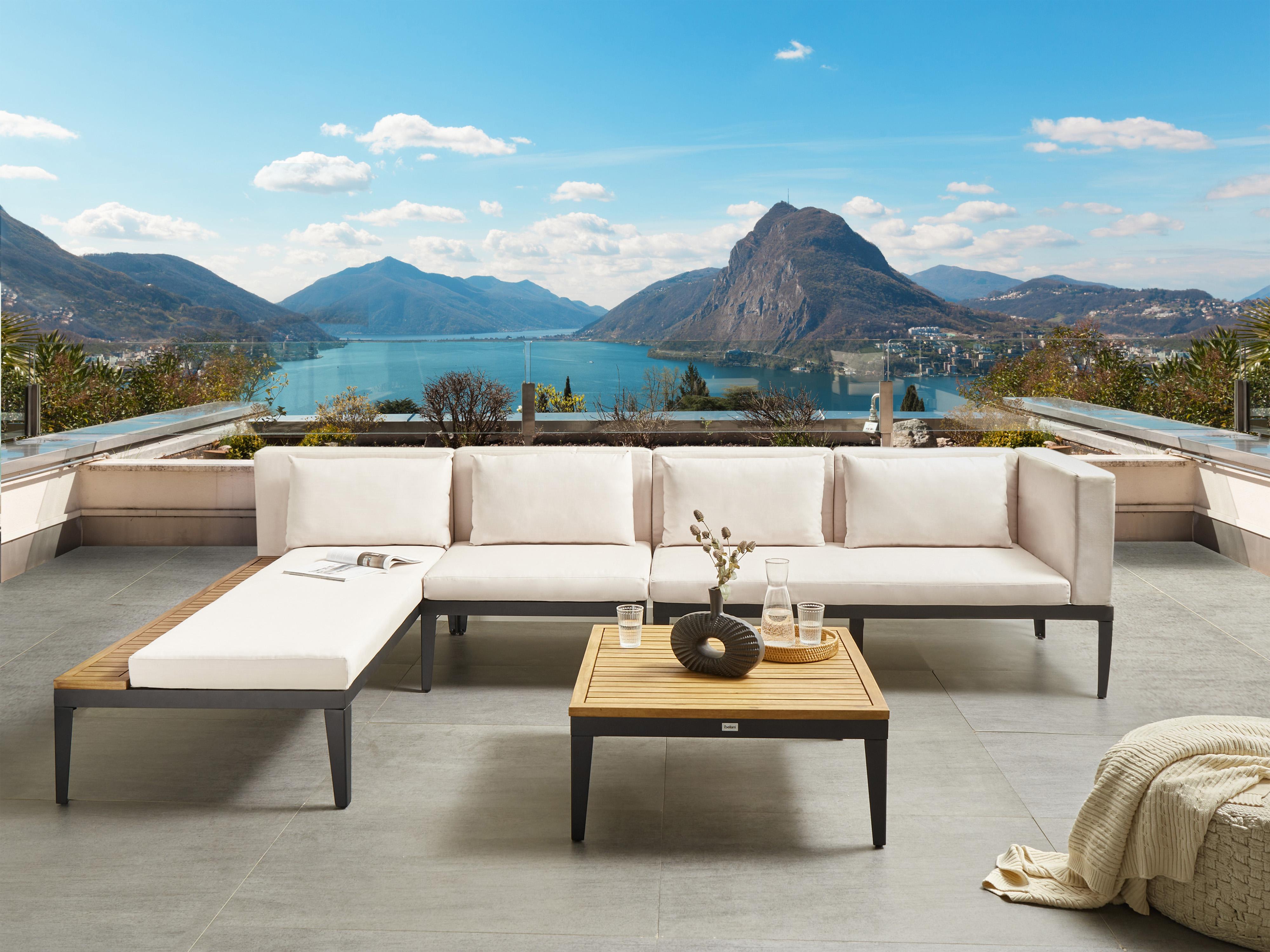 Tuin hoekloungeset met tafel 4-zits BRACCIANO rechtszijdig Gecertificeerd acaciahout Lichtbeige
