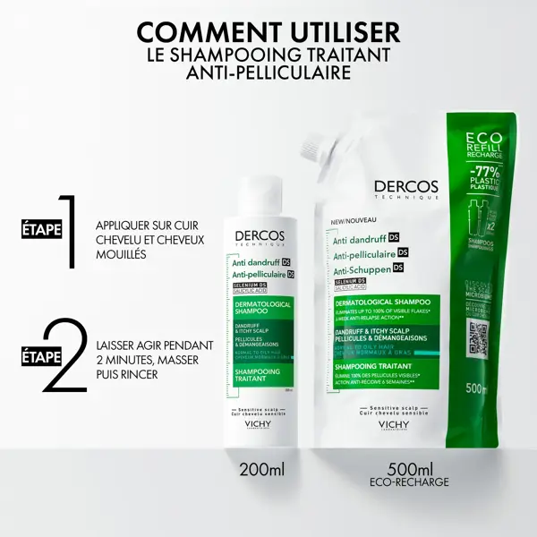 Shampoo Anticaspa Vichy Dercos DS para Cabelos Oleosos 200ml + Refil Ecológico 500ml