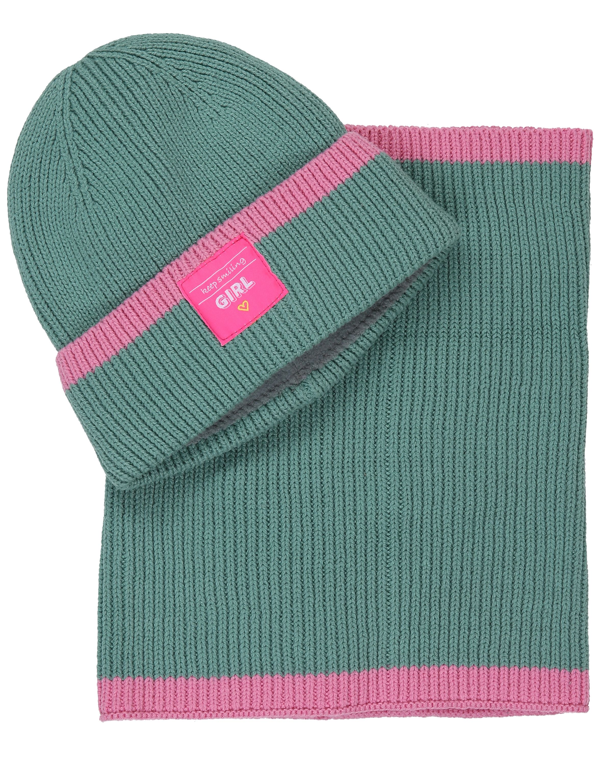 Strickmütze SMILE mit Loopschal in beryll grün