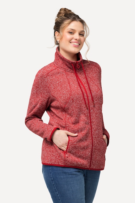 Strickfleece-Jacke, Rauten, Stehkragen, Zipptaschen