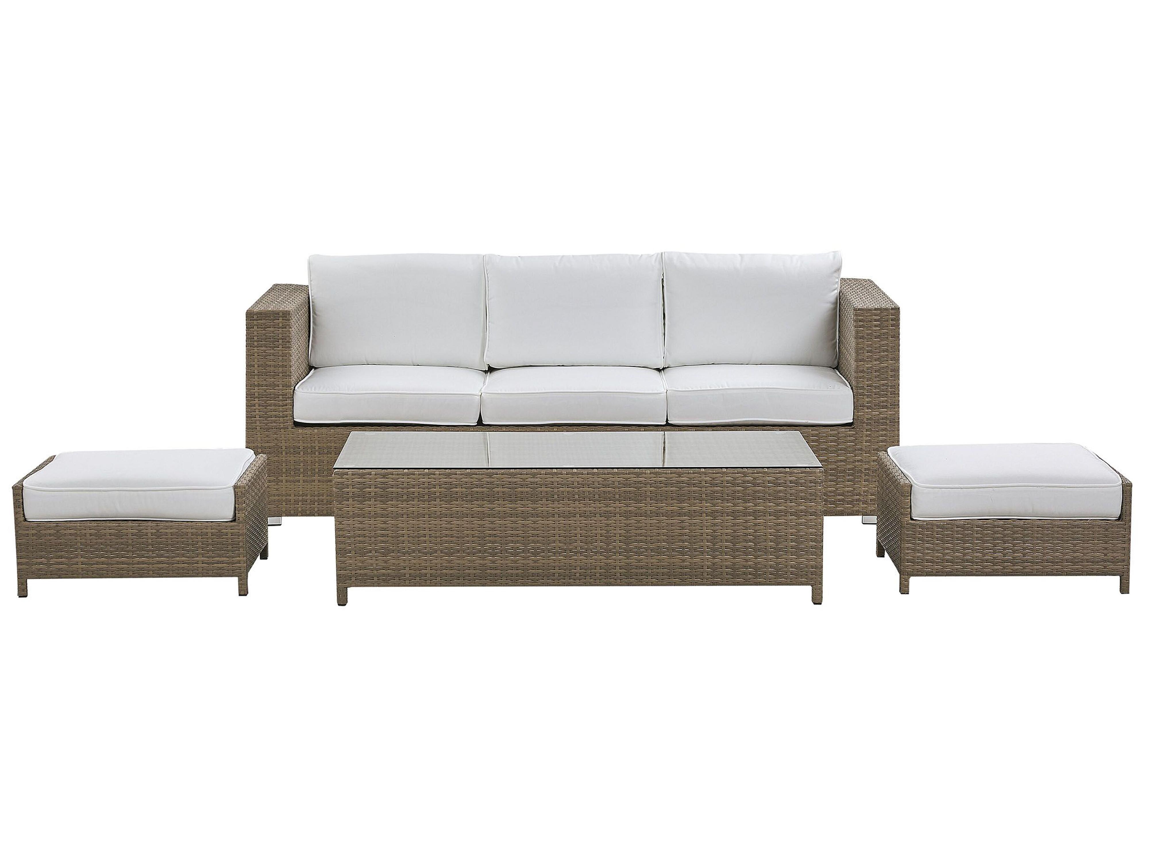 Loungeset met tafel en ottomaan 5-zits BELLUNO PE rotan Wit