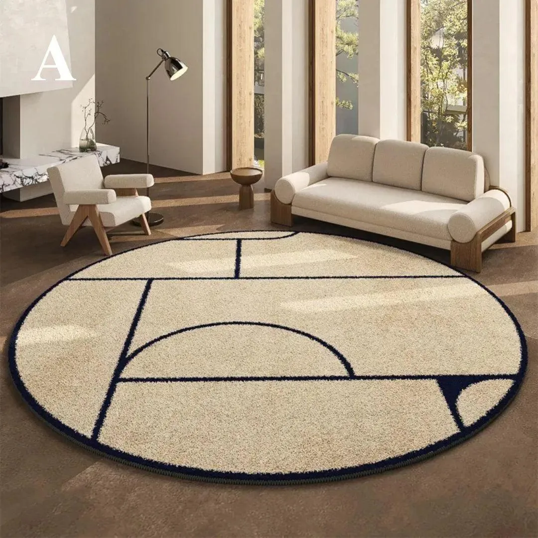 Luxury French Style Black Pattern Round Carpet | Modern Home Large Area Plush Rugs