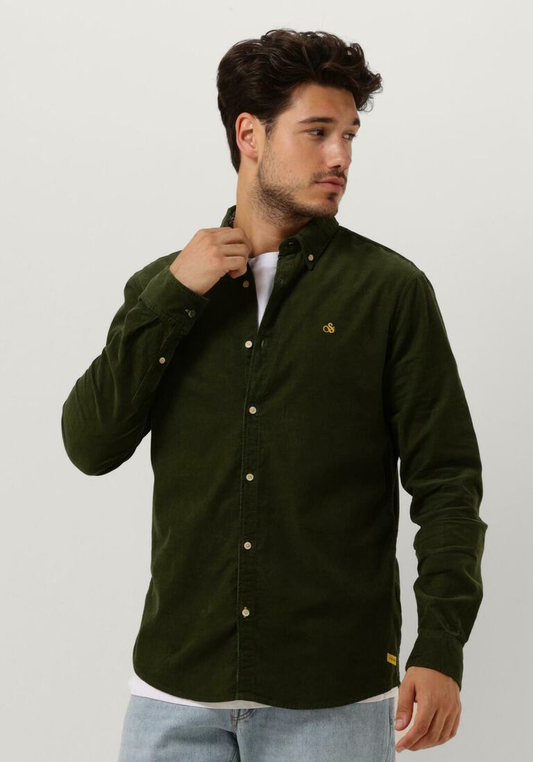 SCOTCH & SODA groene scotch & soda casual overhemd fine corduroy shirt - slim fit