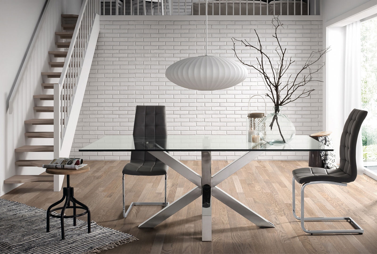 Kave Home Esstisch ARGO 160 x 90 cm stainless /Klarglas