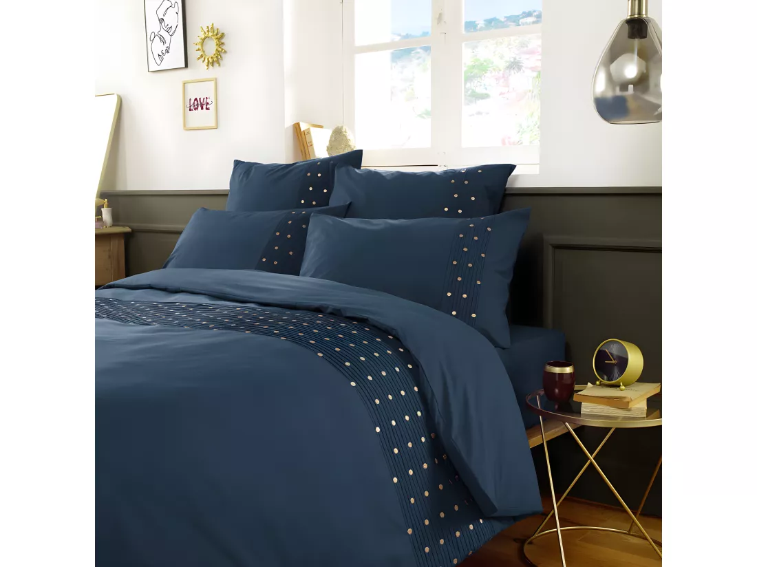 POLLY - Housse de Couette 240x220cm Coton Coloris Mûre