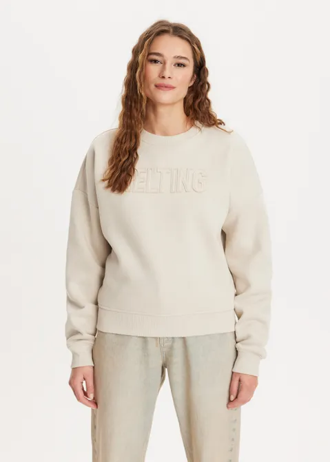 Sweater met tekst applicatie zand (ZND.L)