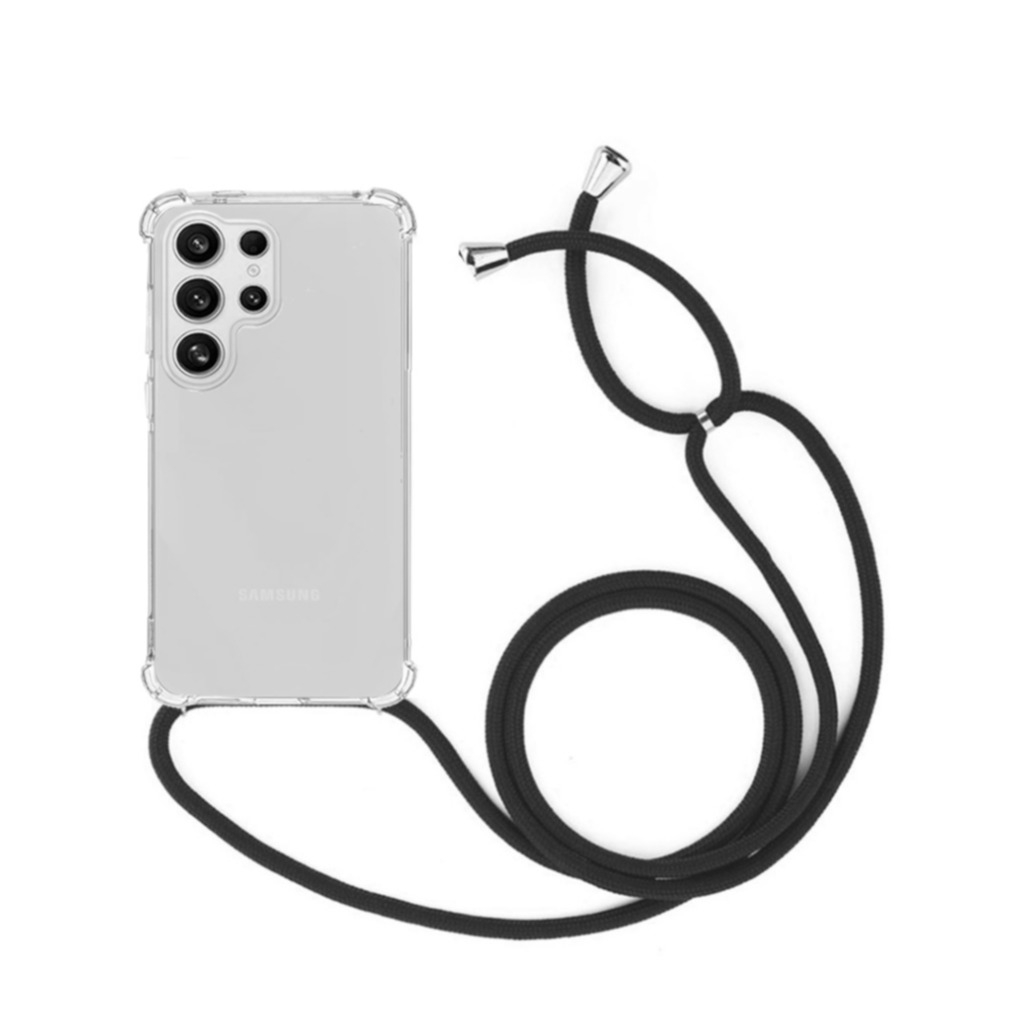 Samsung Galaxy S25 Ultra Necklace Gummi Hülle Air Cushion Fallschutz   Handykette (150cm) - Schwarz / Silber